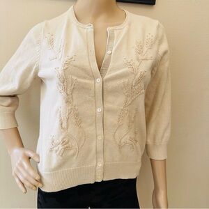 Liz Claiborne Cream Embroidered Cardigan